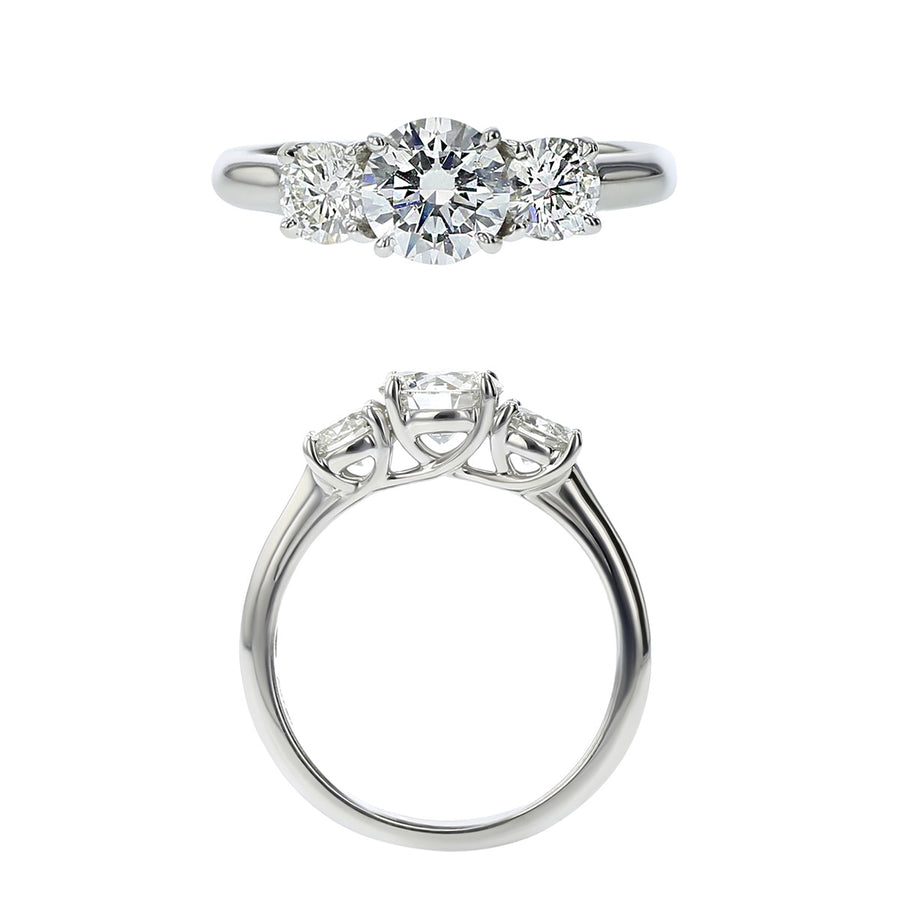 1.05ct Round Brilliant Diamond and 0.76ct Diamond Ring in 18K White Gold, Size 6.25