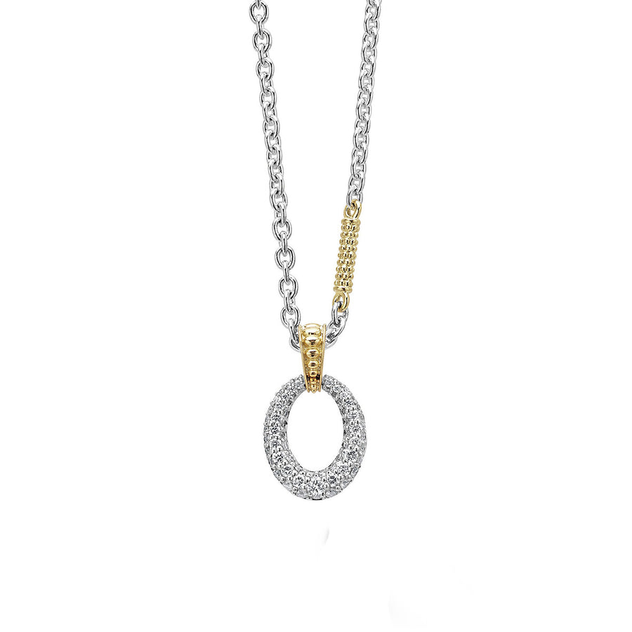 Caviar Lux 0.39ct Diamond Oval Drop Pendant in 18K Yellow Gold and Sterling Silver, 16-18" chain