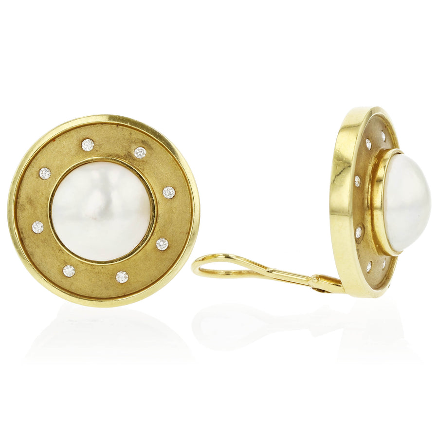 0.32ct Diamond & Mabe Pearl Clip-On Earrings in 14K Yellow Gold