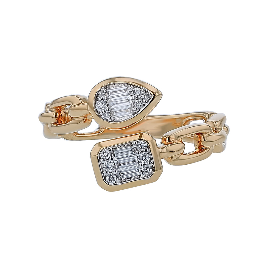 0.23ct Round and Baguette Diamond Ring in 14K Yellow and White Gold, size 7