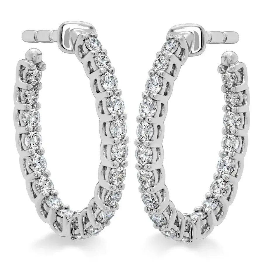 Signature 0.61-0.71ct Diamond Oval Hoop Earrings in 18K White Gold