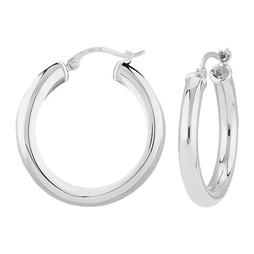 Lightweight Tube Hoop Earrings in 14K White Gold, 15mm