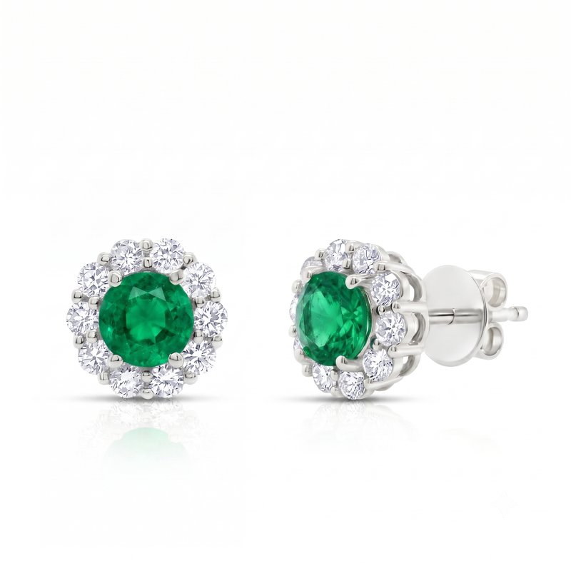 Axis 0.82ct Emerald and 0.38ct Diamond Halo Stud Earrings in 18K White Gold