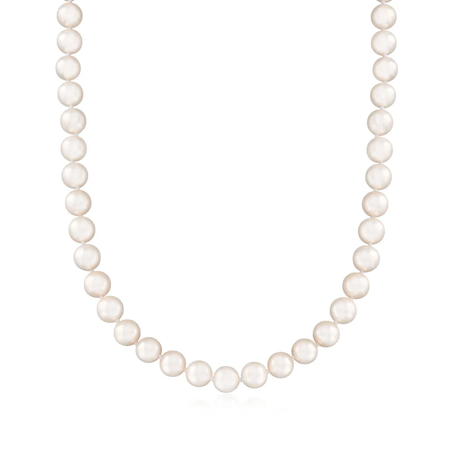 7x7.5mm Akoya Pearl Strand Necklace with 14K White Gold Corrugated Clasp, 16"