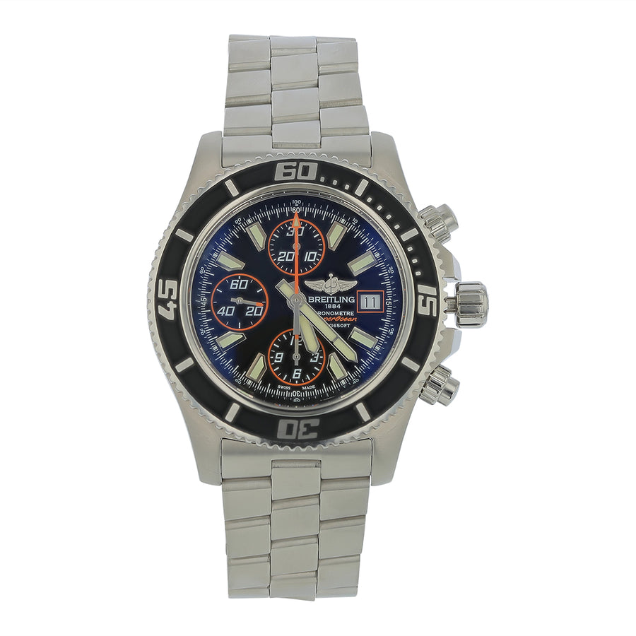 44mm Breitling Superocean Chronograph II Watch with Black Dial in Stainless Steel, Bracelet