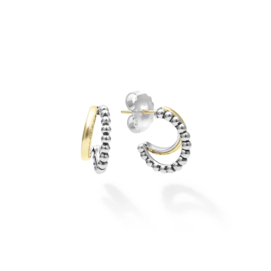 Signature Caviar Huggie Hoop Earrings in 18K Yellow Gold and Sterling Silver
