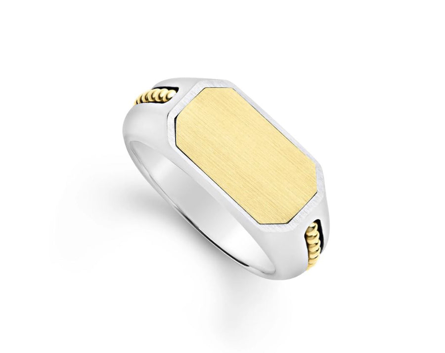 Anthem Satin Top Octagon Ring in 18K Yellow Gold and Sterling Silver, Size 11