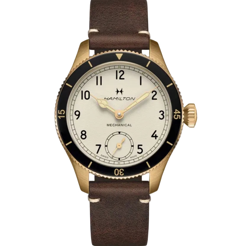 43mm Khaki Aviation Pilot Pioneer Mechanical Watch with White Dial in Bronze and Titanium, Strap