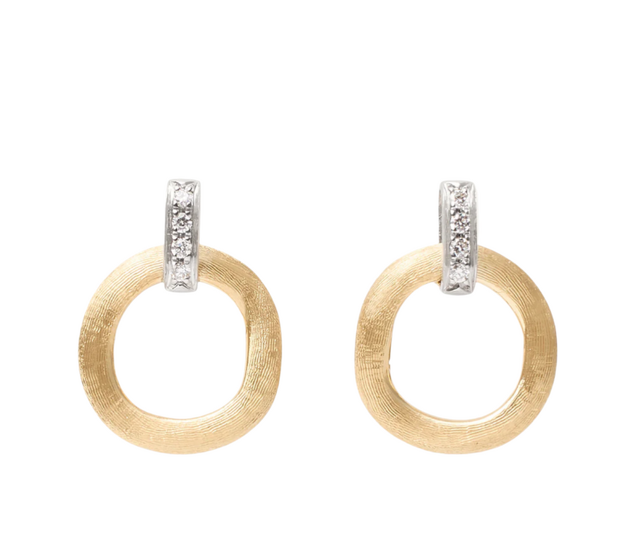Jaipur 0.08ct Diamond Circle Drop Earrings in 18K Yellow and White Gold