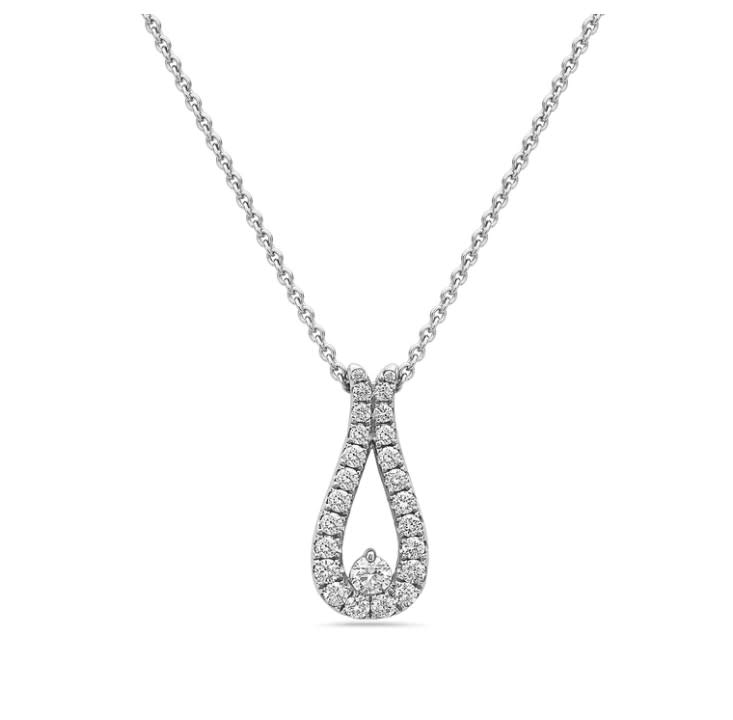 0.55ct Diamond Dew Drop Pendant in 18K White Gold, 16" chain