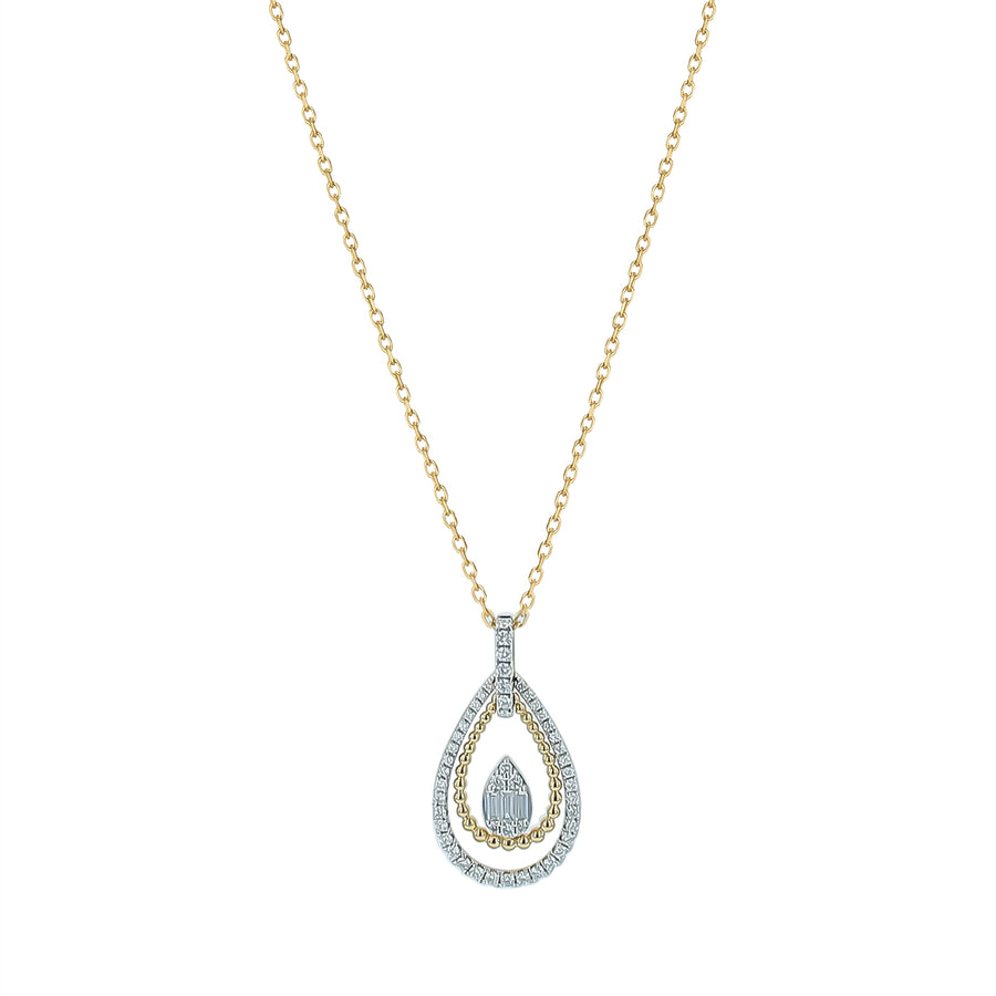 0.72ct Round and Baguette Diamond Pendant in 14K Yellow Gold on 16-18" chain