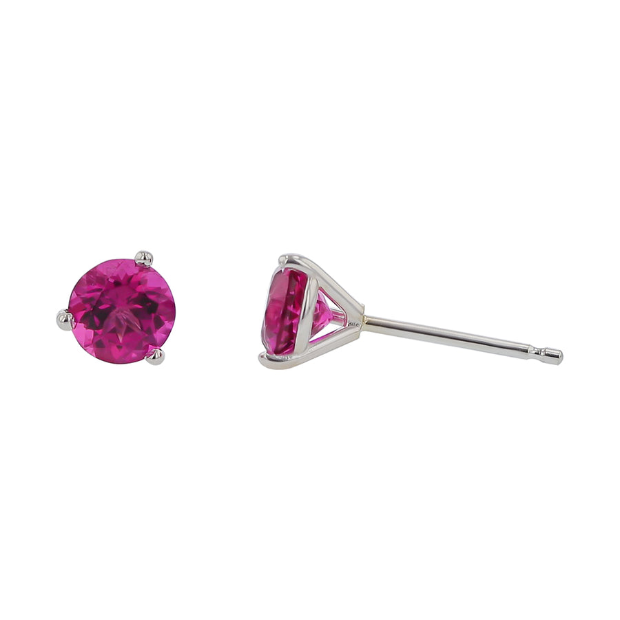 0.92ct Round Nigerian Rubellite Tourmaline Stud Earrings in 18k White Gold