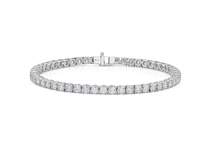 Classic 4-Prong 4.43-4.64ct Diamond Tennis Bracelet in 18K White Gold, 7"