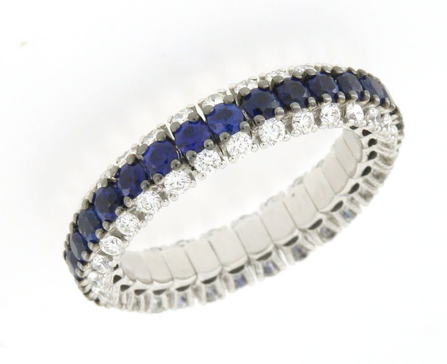 2.21ct Sapphire and 1.13ct Diamond Triple Row Stretch Eternity Band in 18k White Gold