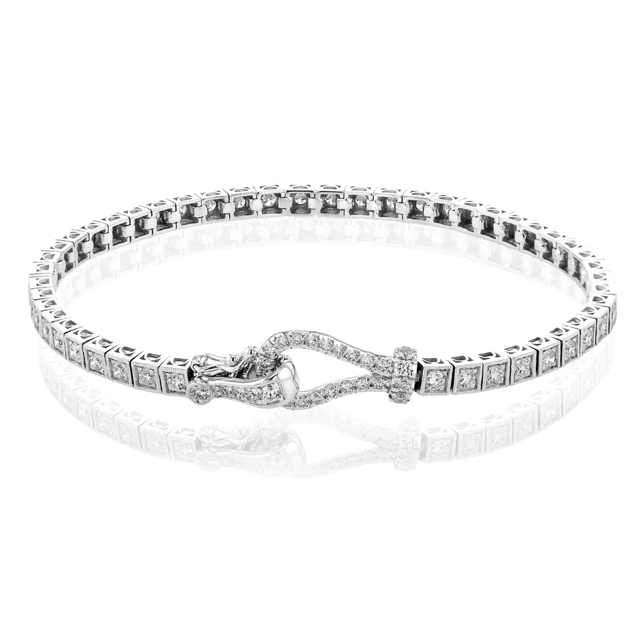 2.00ct Diamond Buckle Tennis Bracelet in 18K White Gold, 7"