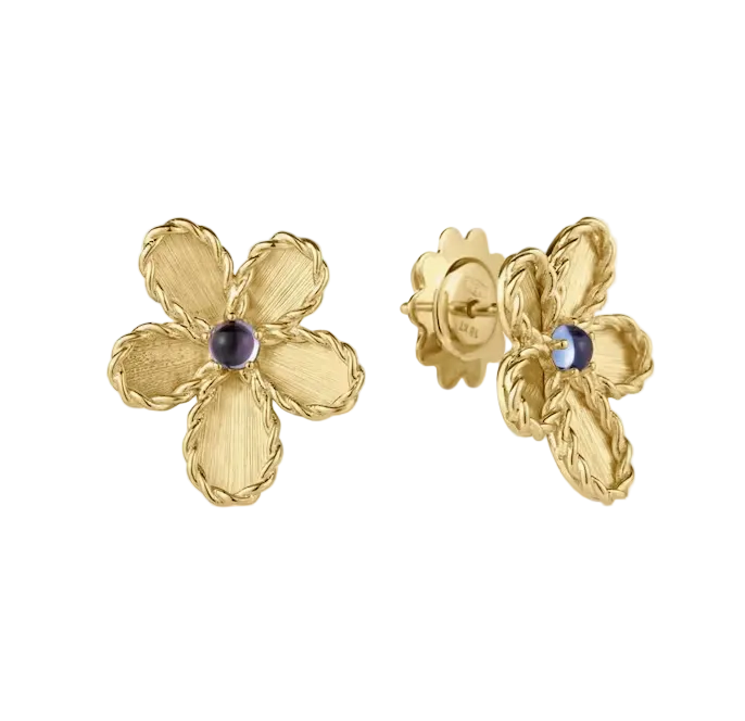 Jasmine Blue Tanzanite Flower Stud Earrings in 18K Yellow Gold
