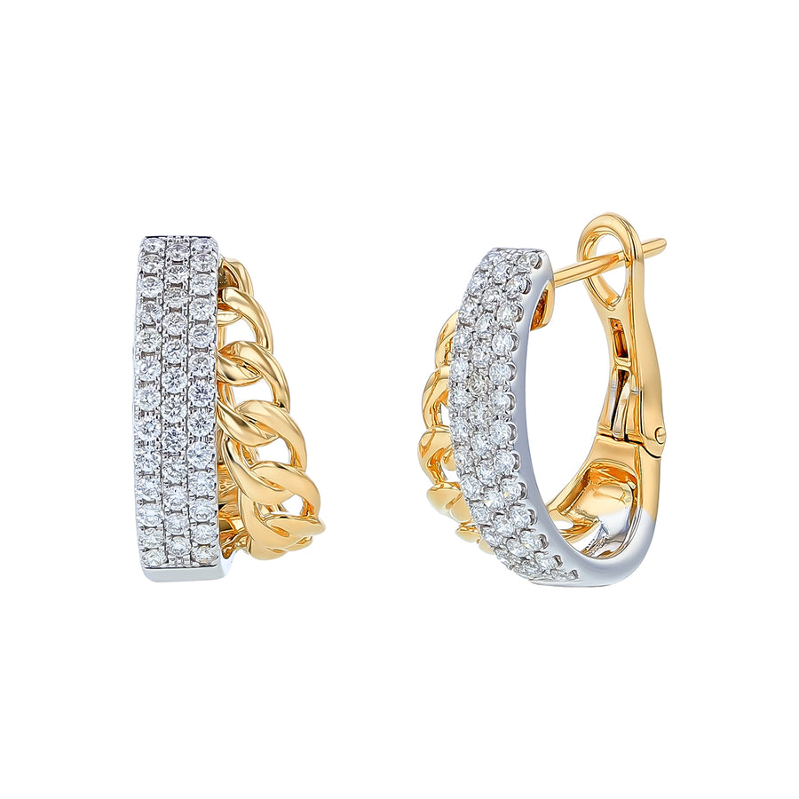 0.82ct Diamond Huggie Hoop Earrings in 14K Yellow and White Gold