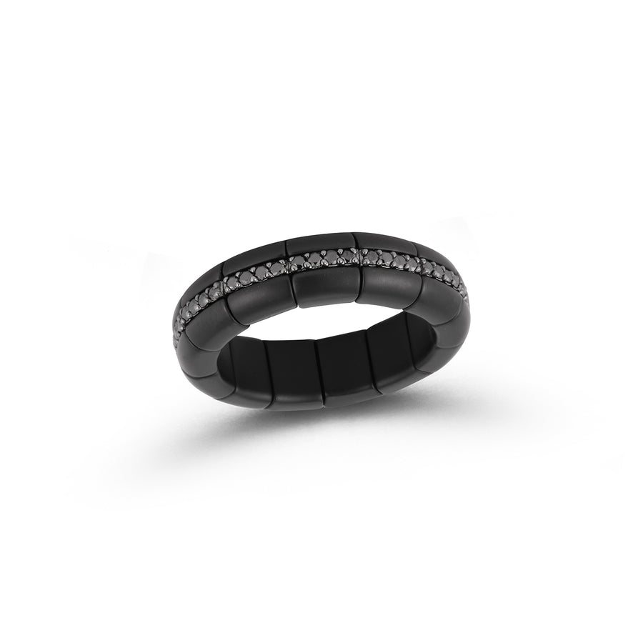 0.19ct Black Diamond Matte 5 Section Stretch Ring in Ceramic and 18K White Gold, Size 10