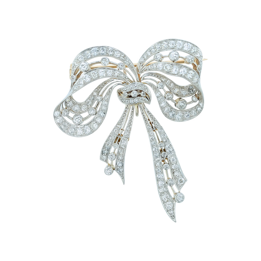 Edwardian 2.24ct Diamond Ribbon Brooch in Platinum and 18K Yellow Gold