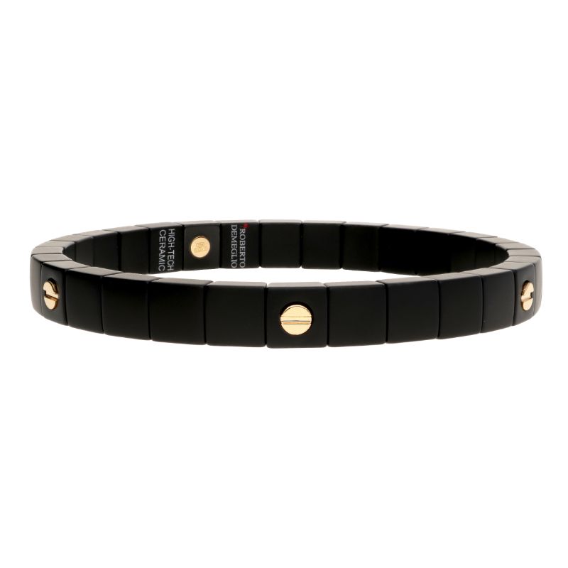Scacco Men's Vite Matte 6 Screw Bracelet in 18K Yellow Gold and Ceramic Size Large