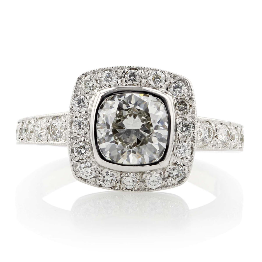 Radiant Diamond Halo RIng in 14K White Gold, Size 4