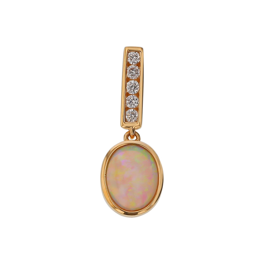 1.06Ct Oval Australian Opal and 0.16Ct Diamond Bezel Pendant only in 18k Yellow Gold