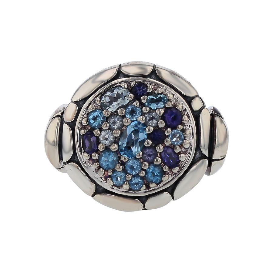 John Hardy Bali Topaz Aquamarine and Iolite Ring in Sterling Silver Size 6.5