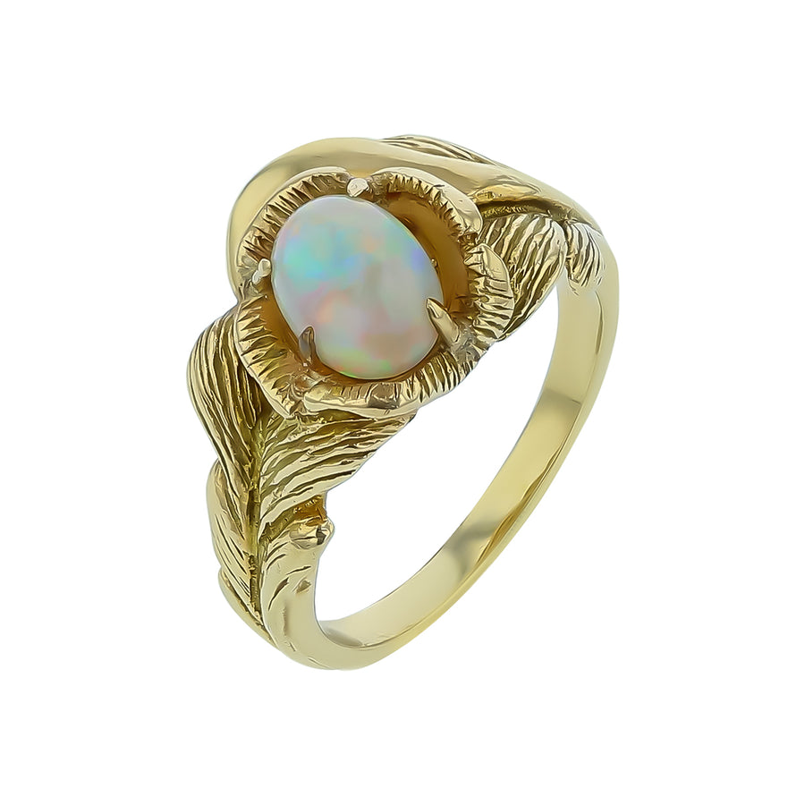 1.20ct Oval Cabochon Australian Opal Ring in 14K Yellow Gold Circa 1970, size 7