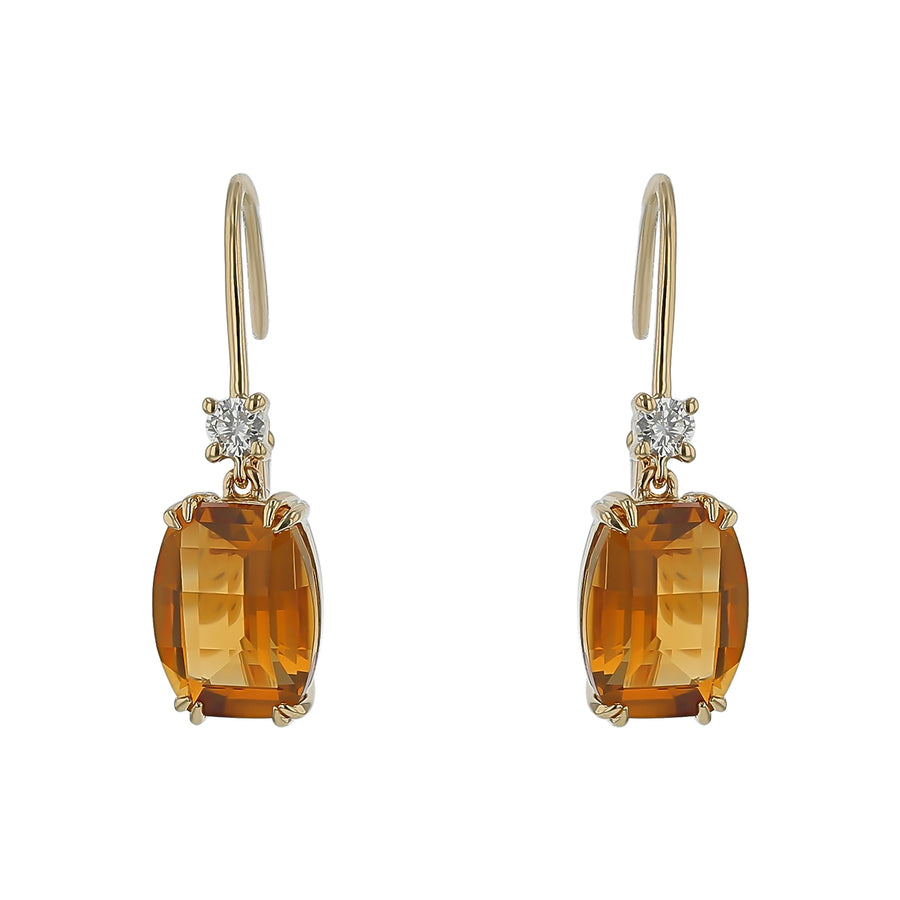 Citrine and Diamond Drop Earrings in 14K Yellow Gold