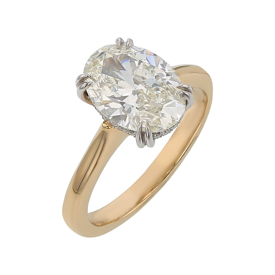 Designer Solitaire 2.57ct Diamond and 0.07ct Diamond Ring in Platinum and 18K Yellow Gold, Size 6