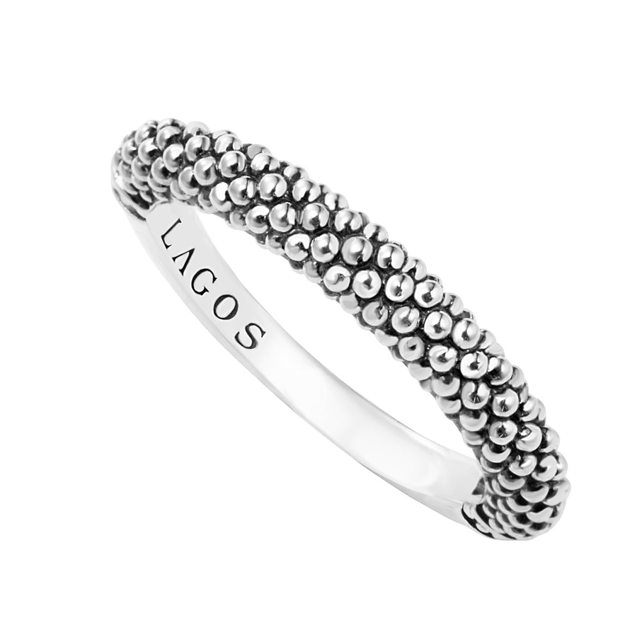 Signature Caviar 3mm Beaded Stack Ring in Sterling Silver, size 7
