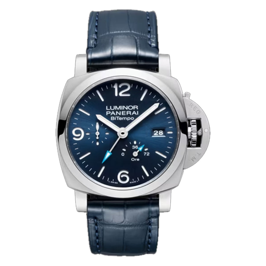 44mm Luminor Bitempo Watch with Blue Dial in Stainless Steel, Strap