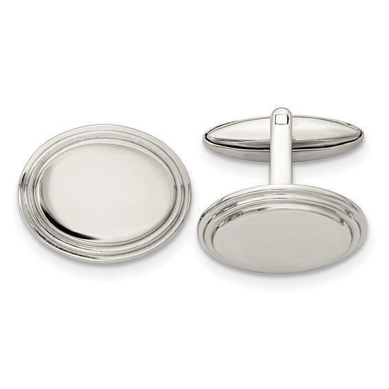 Polished Oval Cufflinks with Edge Detail in Stainless Steel