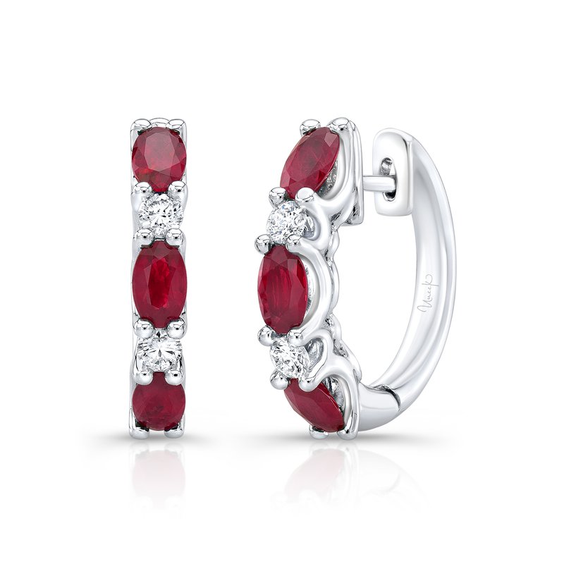 Precious 1.91ct Ruby and 0.24ct Diamond Alternating Hoop Earrings in 18K White Gold