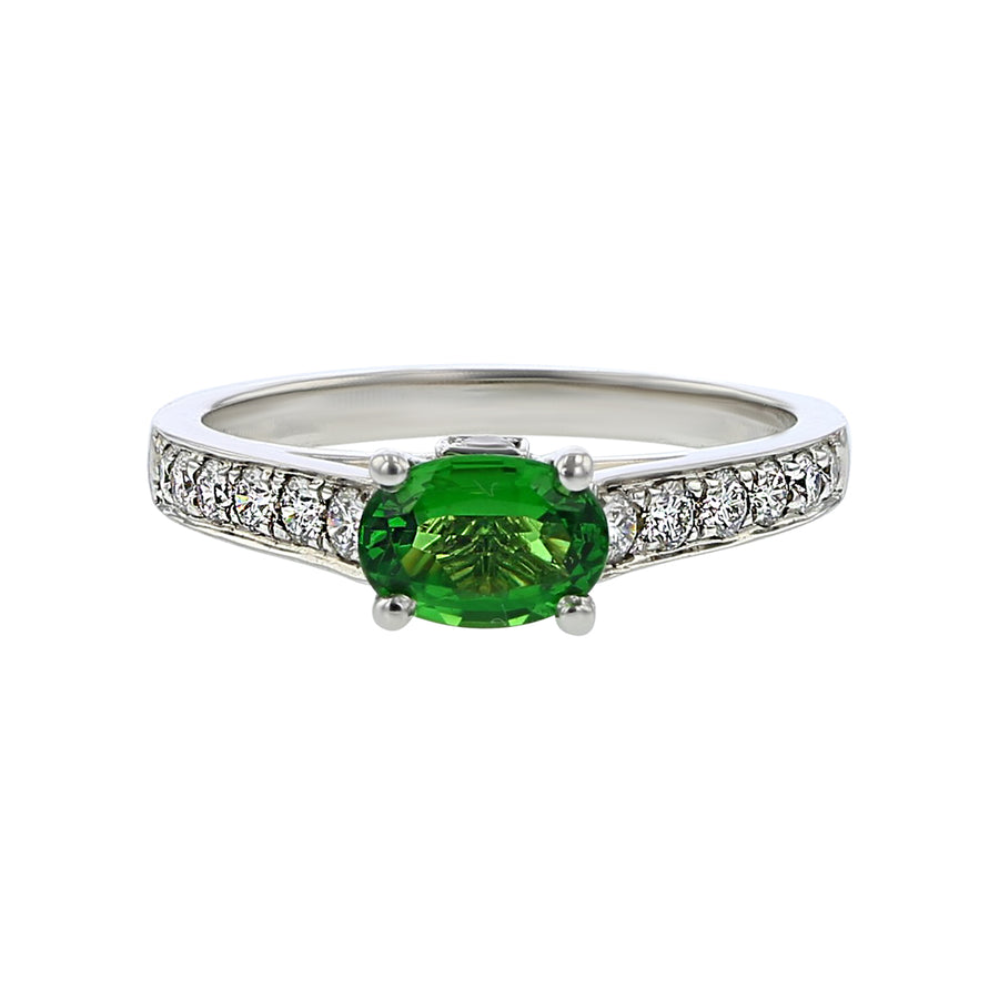 0.90Ct Tsavorite and 0.36Ct Diamond Ring in 18K White Gold, Size 6.5