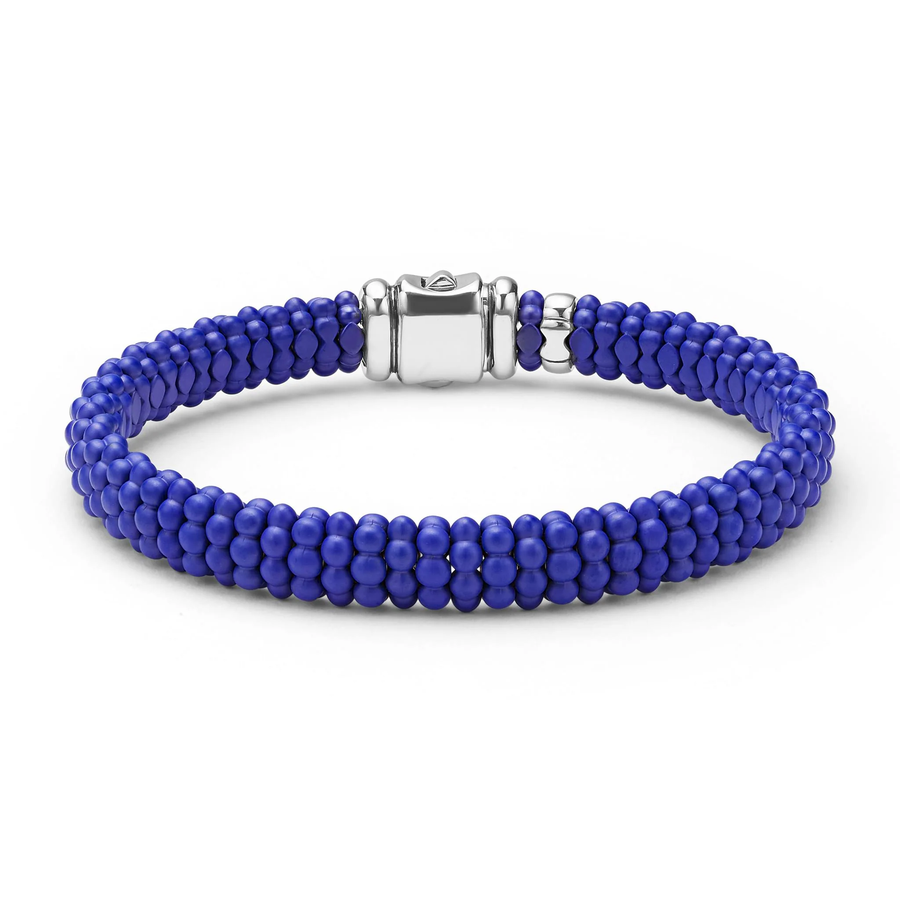 Ultramarine Blue Caviar Anthem 9mm Rope Bracelet in Sterling Silver, 18K Yellow Gold, and Matte Ceramic Size Medium