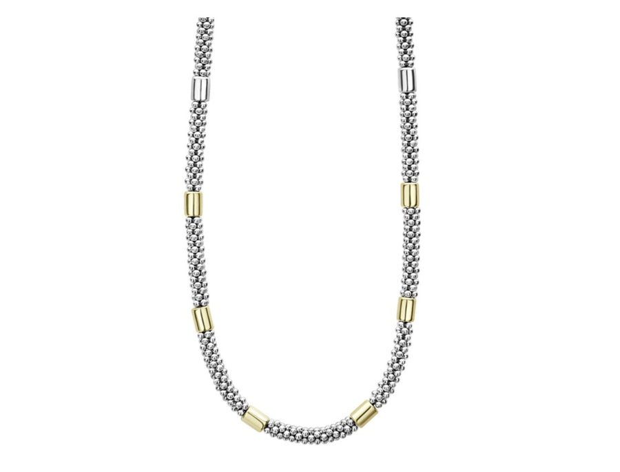 High Bar Smooth Station 5mm Necklace in 18K Yellow Gold and Sterling Silver, 18"