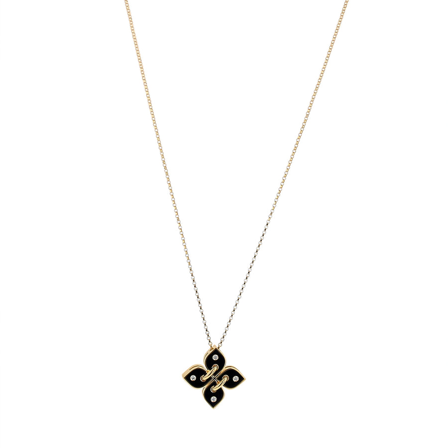 Venetian Princess Filo 0.10ct Diamond Pendant in 18K Yellow Gold and Black Enamel on 17in Chain