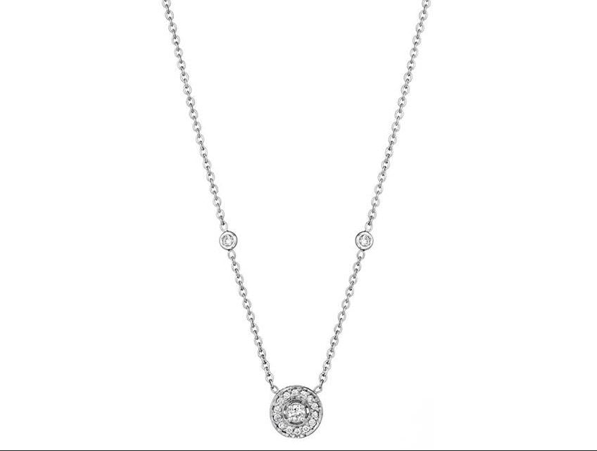 Classic 0.36ct Diamond Engraved Necklace in 18K White Gold