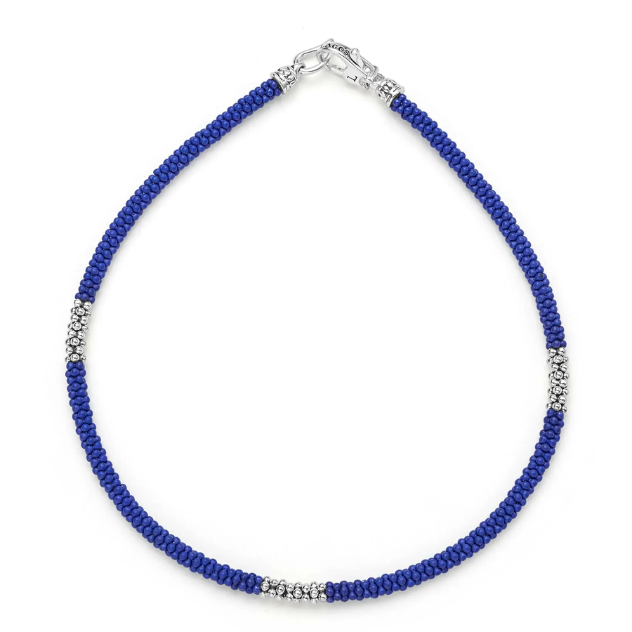 Blue Caviar Three Station Bracelet in Sterling Silver and Matte Ceramic size 7.5