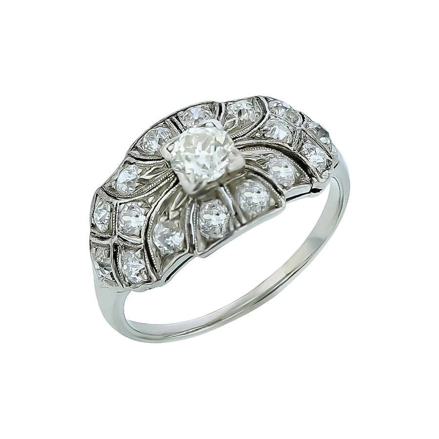 Art Deco 0.30ct OMC Diamond 1.26ct OEC Diamond Ring in Platinum Circa 1930s size 7
