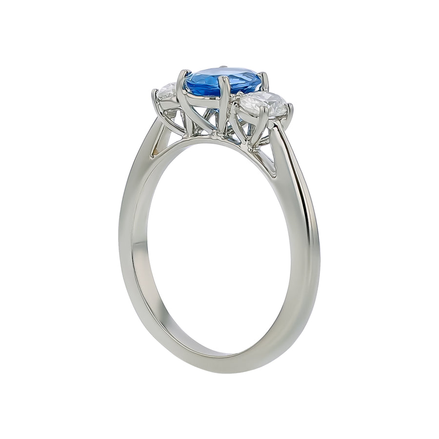 0.66ct Oval African Aquamarine and 0.47ct Diamond 3 Stone Ring in Platinum, size 6