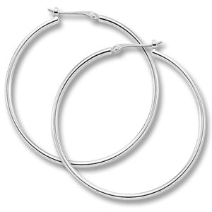 Large Narrow Tube Hoop Earring in 14K White Gold