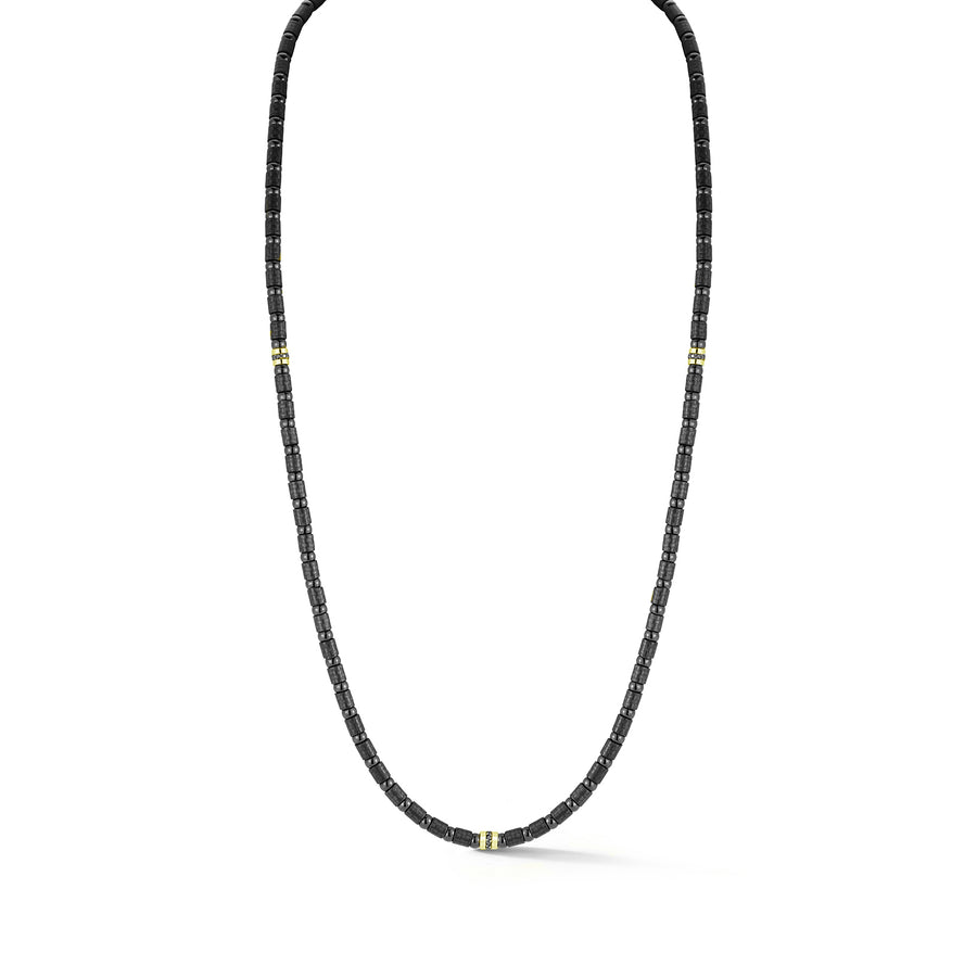 Men's 0.08ct Black Diamond 3 Station Necklace in 18K Yellow Gold and Carbon Fiber, 22"
