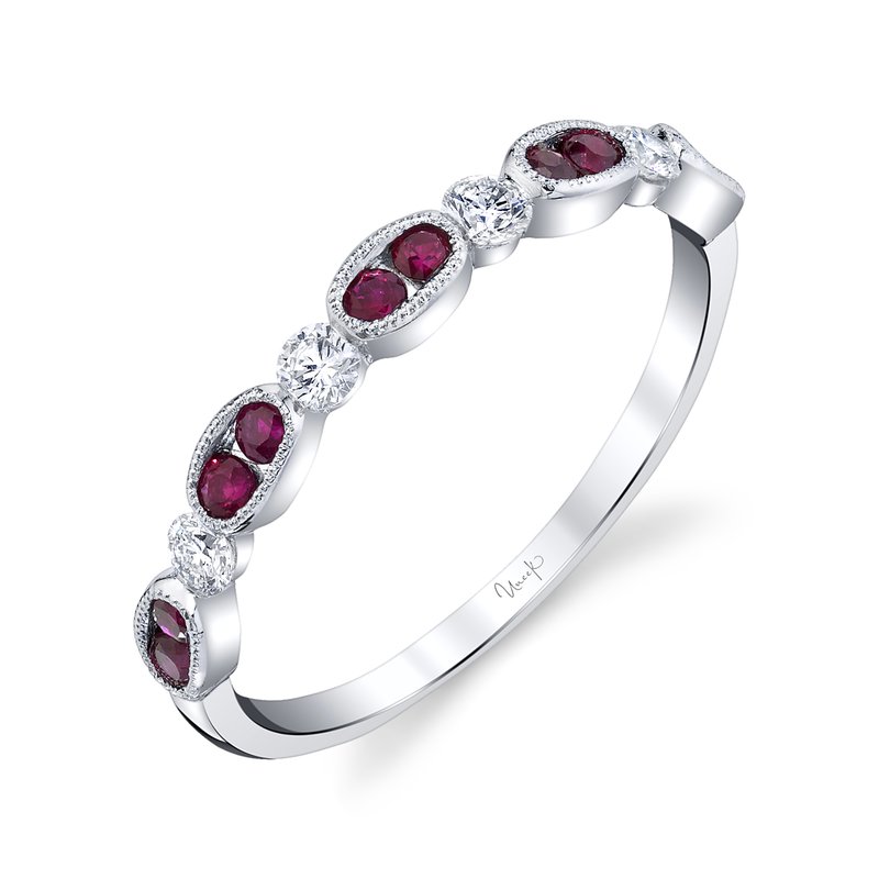Precious 0.21ct Ruby and 0.16ct Diamond Partway Band in 14K White Gold, size 6.25