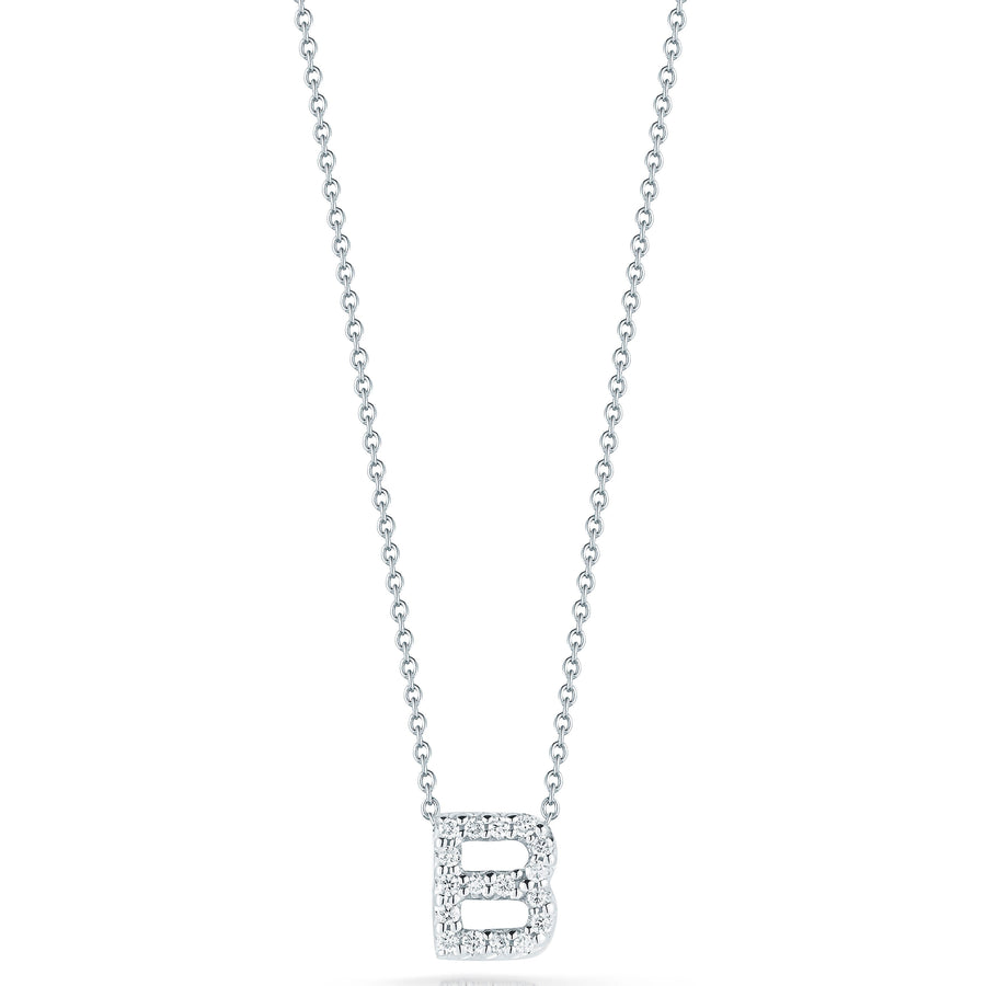 Tiny Treasures 0.06ct Diamond Love Letter "B" Pendant in 18K White Gold, 16-18" chain