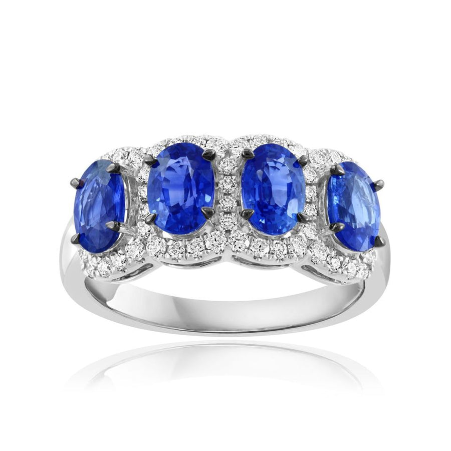 2.47ct Oval Sapphire and 0.38ct Diamond Halo Band in 18K White Gold, size 7.25