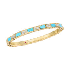 Mosaic 0.40Ct Round Diamond Rectangular Turquoise Bangle in 18K Yellow Gold