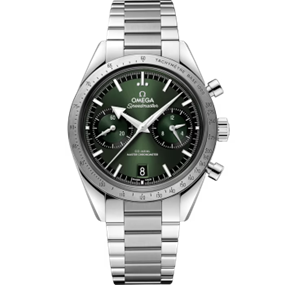 40.5mm Omega Speedmaster '57 Stainless Steel Automatic Watch with Grey Dial, Sapphire Crystal, Small Bezel, and Black Bracelet