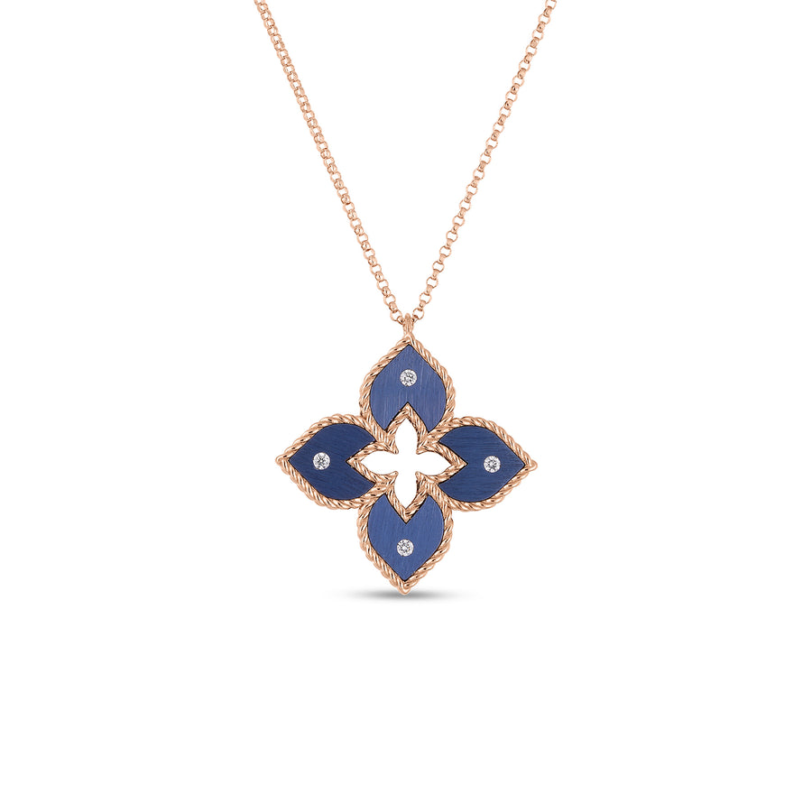Venetian Princess 0.04ct Diamond Necklace in 18K Rose Gold and Blue Titanium 17"
